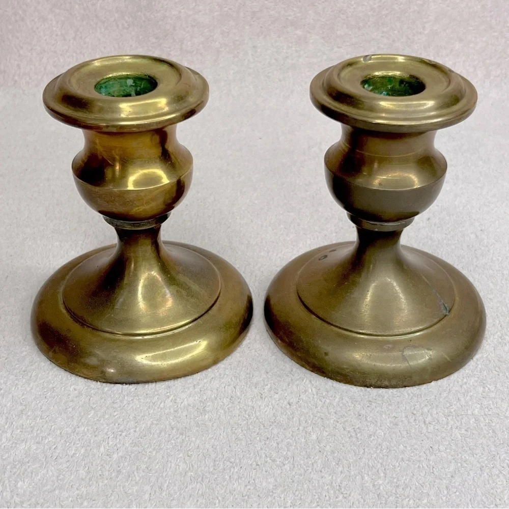 Vintage Brass Candle Holders Pair Mid-Century Modern VTG Retro 60s Traditional